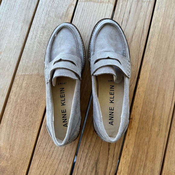 Taupe Suede Anne Klein Everly Penny Loafers - Picture 7 of 9